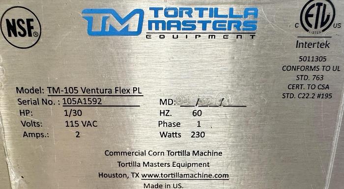 Refurbished Tortilla Masters TM105 Tabletop Tortilla Making Machine and New Cutter