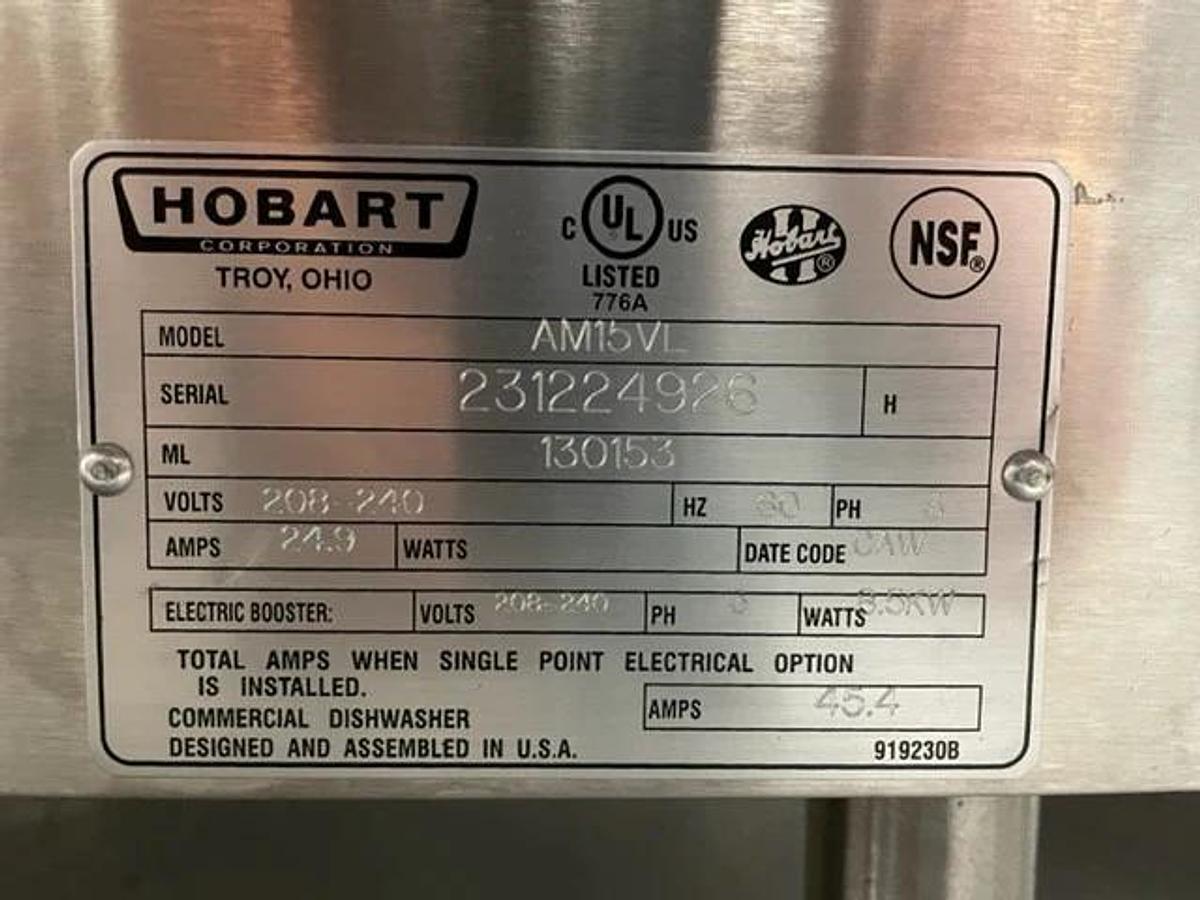 Used Hobart AM15VLT Ventless Upright Dishwasher -WARRANTY