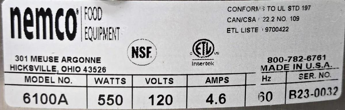 Used Nemco 6100A 7 Quart Countertop Food Warmer -WARRANTY