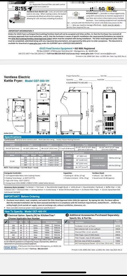 Used Giles Ventless Electric Deep Fryer  - near new
