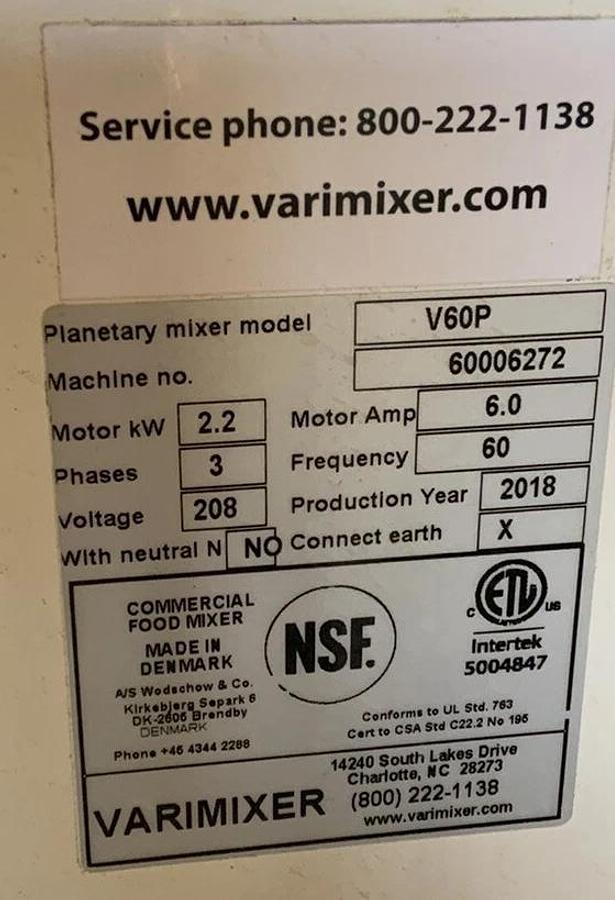 Used Varimixer 60qt Dough mixer V60P Pizza bakery Hobart restaurant Bowl guard