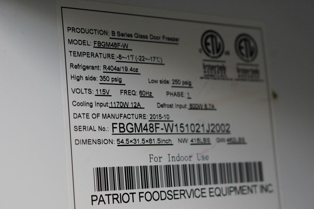 Used Patriot Model FBGM48F-W Glass Door Freezer 115V 1Ph