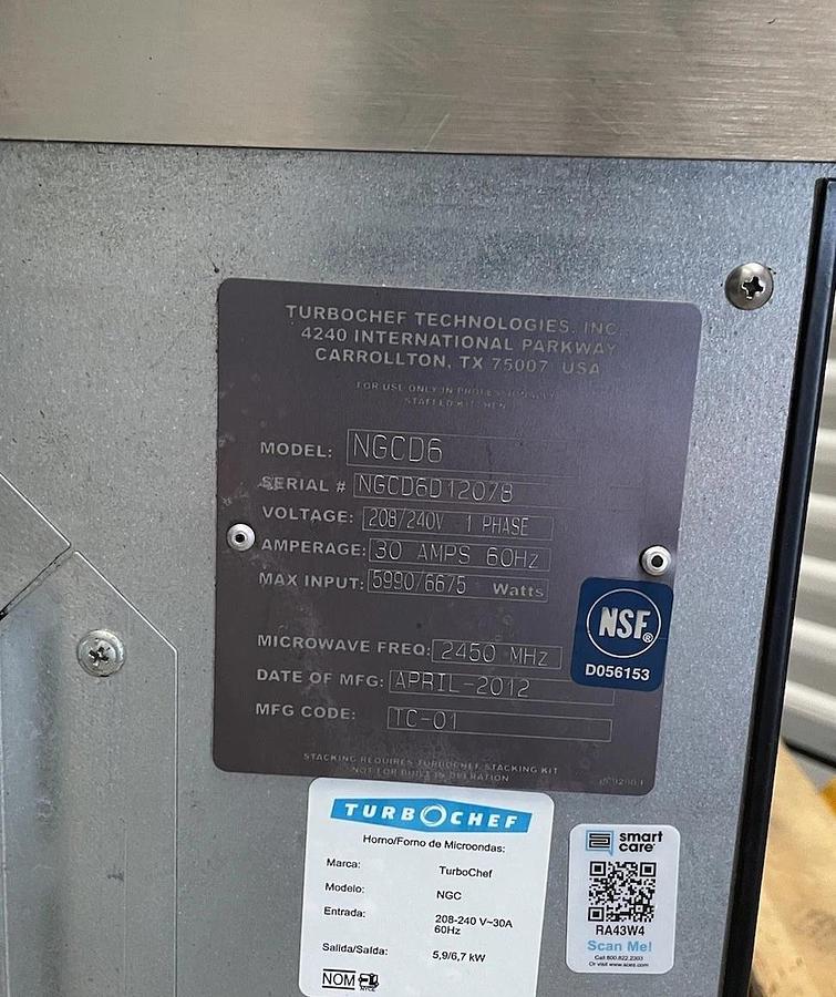 Used TurboChef NGCD6 Tornado -Rapid Cook Ventless Oven 208/ 240V