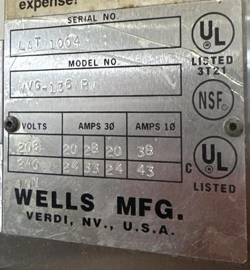Used Wells VCS2000 Ventless Cooking System