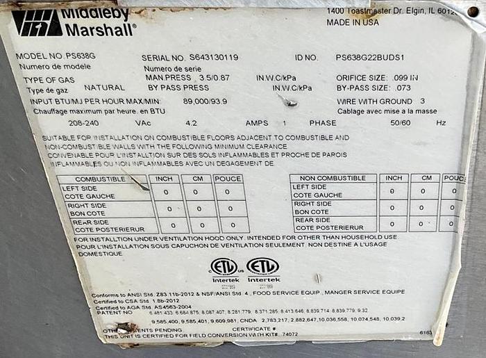 Used 2019 Middleby Marshall PS638G gas conveyor oven