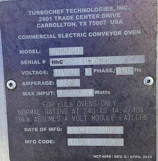Refurbished Turbochef conveyor high speed oven - triple stack - Model 2020