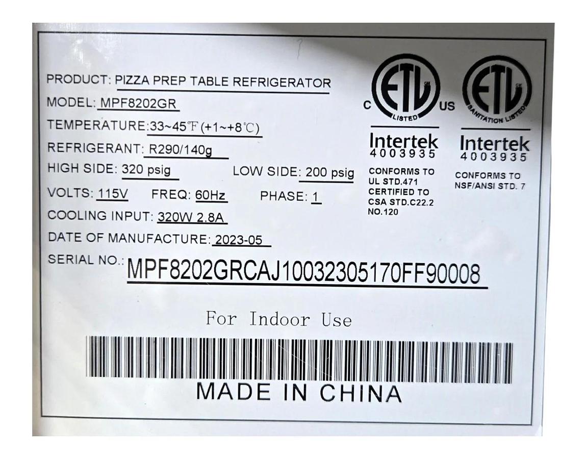 Used Atosa MPF8202GR Refrigerated Pizza Prep Table - 2 Door - 67" -WARRANTY