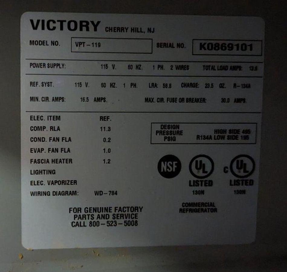 Used Victory VPT-119 119" Four Door Refrigerated Pizza/Salad & Sandwich Prep Table