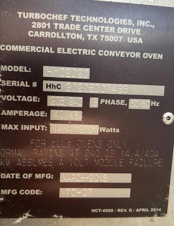 Refurbished Turbochef Stackable Hi-Speed Conveyor Ovens HC2020