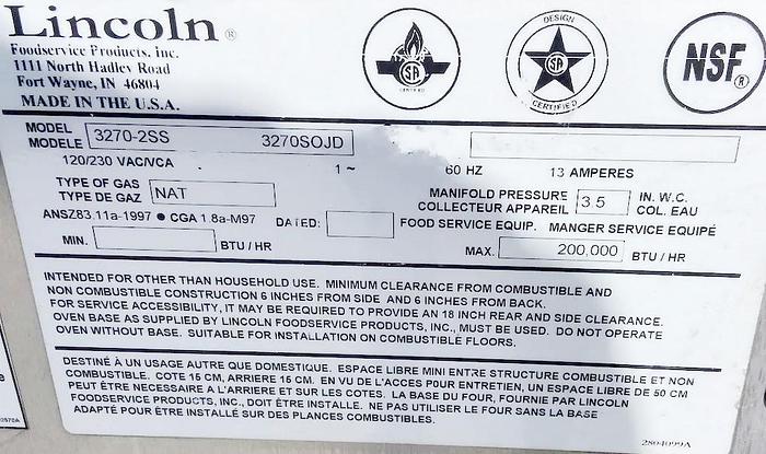 Refurbished Lincoln Impinger X 2 3270-Double Conveyor Nat Gas Pizza Oven -