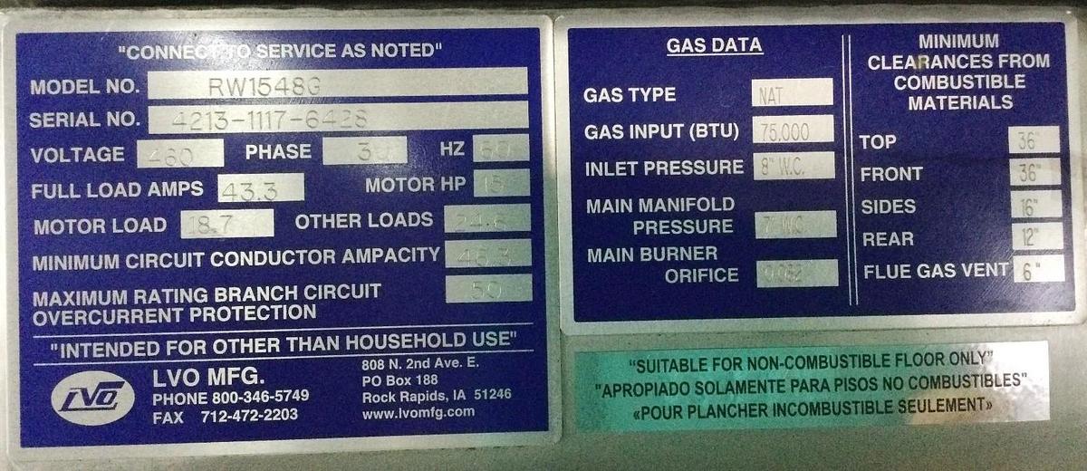 Used LVO RW1548G Gas High Volume Commercial Pot & pan Washer