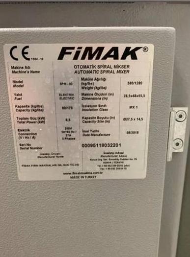 Refurbished 80QT Spiral Mixer | Fimak | Model # SPM-80 | 208 Volt