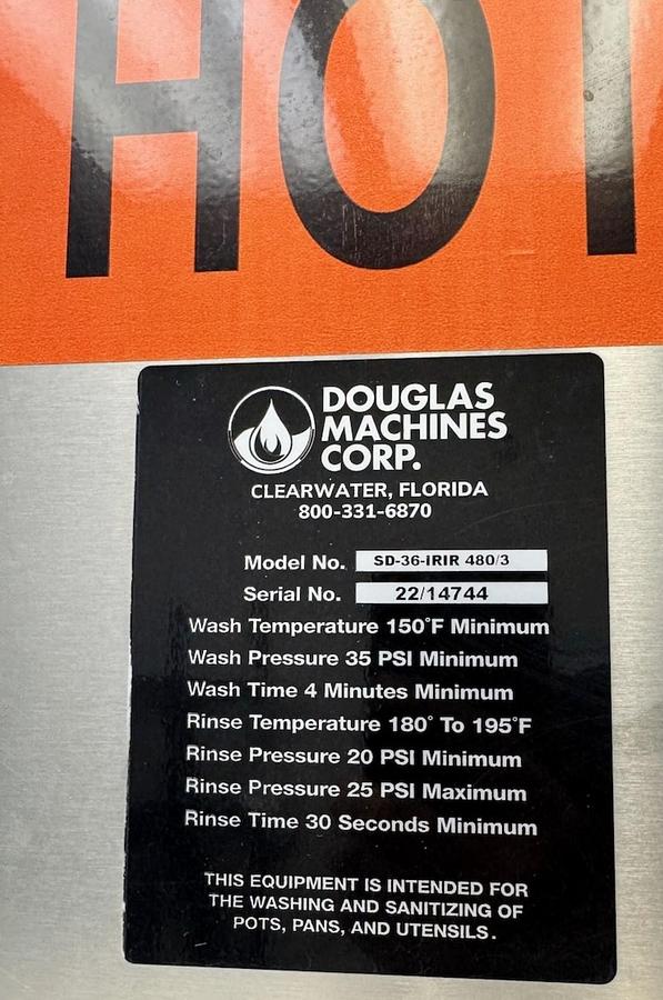 Used Douglas Machines 36" pan washer -Natural gas heated