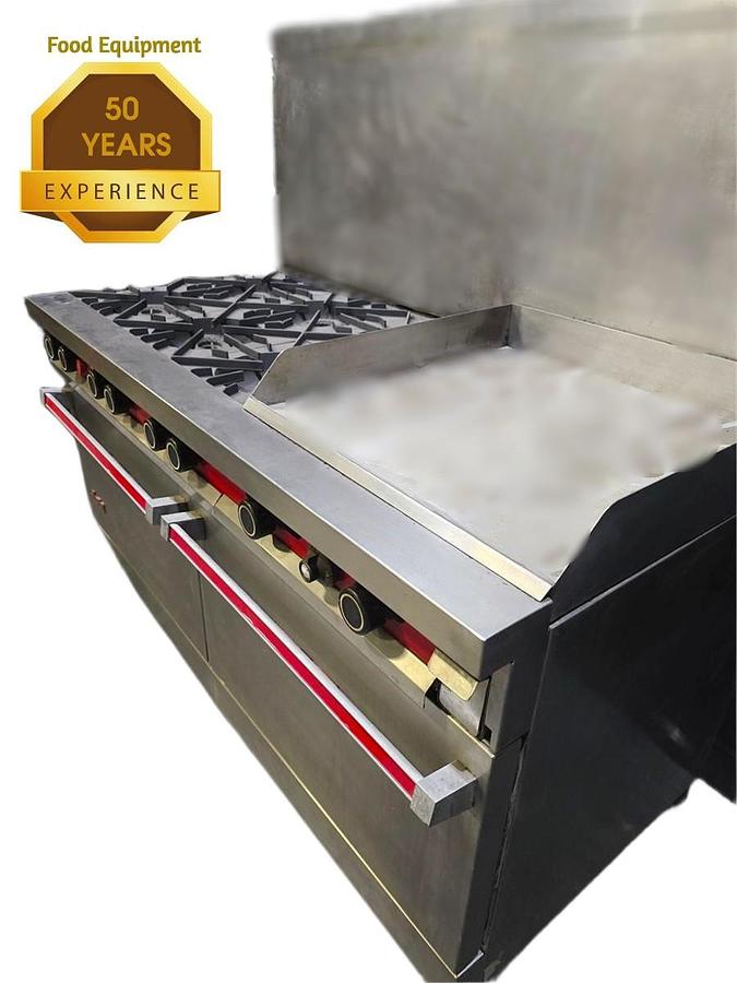 Used Vulcan 6 Burner, Griddle 24" - 1 Regular Oven and 1 Convection Oven