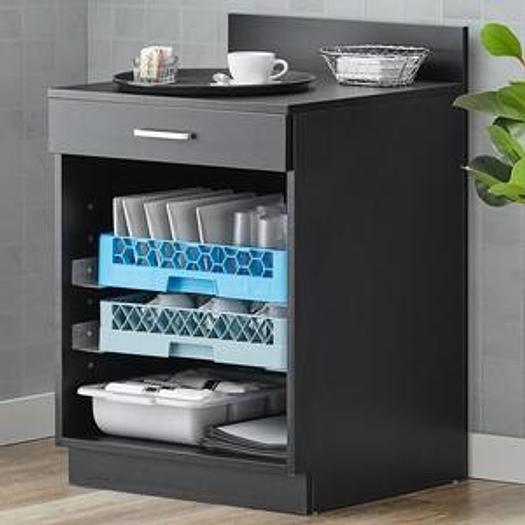 24" Black Waitress Station with Drawer and 4 Adjustable Stainless Steel Rack Holders