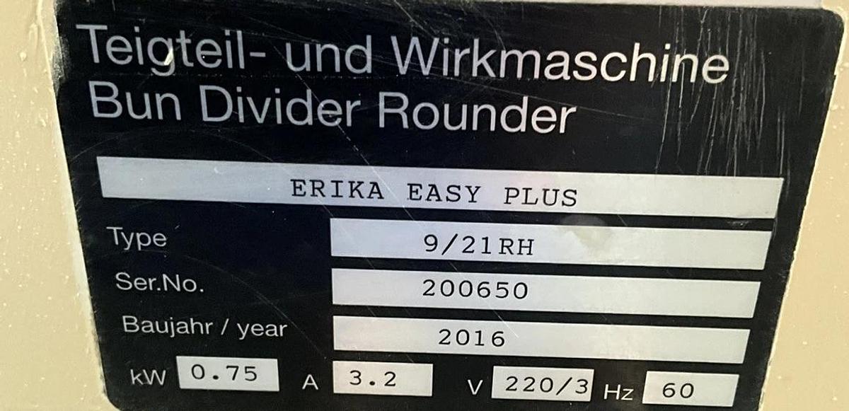 Used Erika Record 36 portion Rounder Divider Easy Plus 9/21RH 3/4 Automatic tortilla
