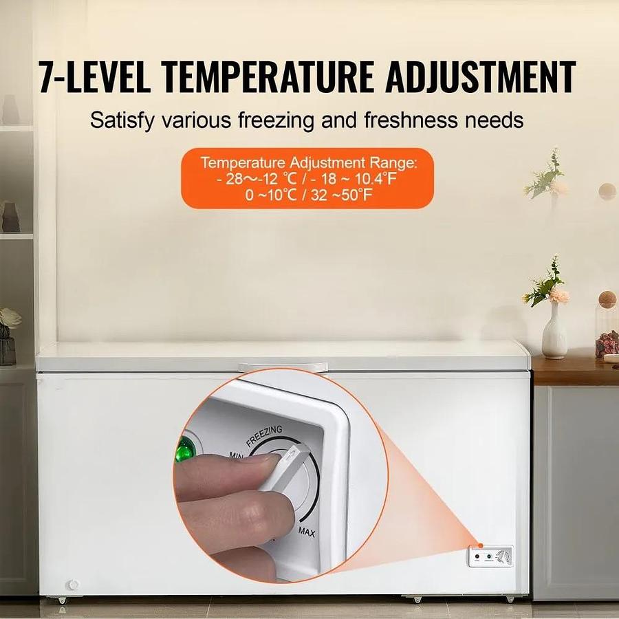 Used Chest Freezer, 17.2 cu.ft / 488 L Large Deep Freezer & 4 Removable Baskets, Freestanding Top Open Door Commercial Chest Freezers with Locking Lid, 7-Level Adjustable Temp, LED Lighting, 6 Wheels