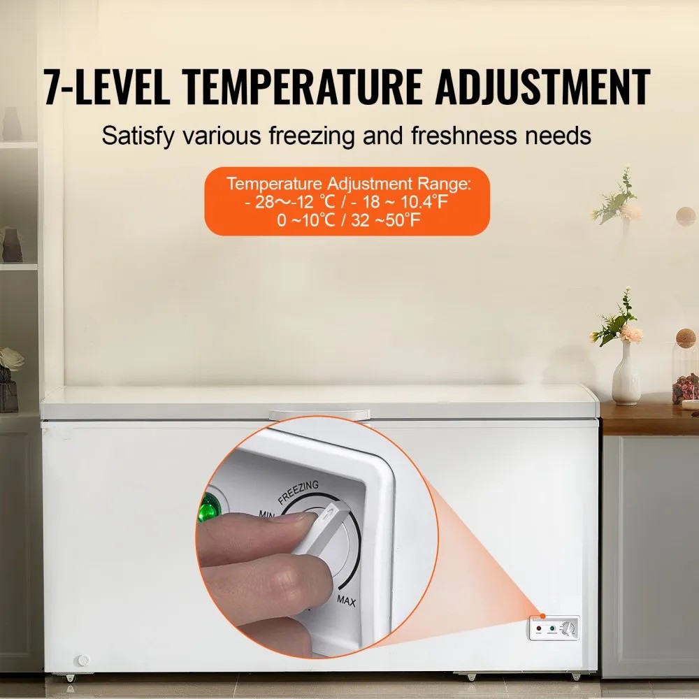 Used Chest Freezer, 17.2 cu.ft / 488 L Large Deep Freezer & 4 Removable Baskets, Freestanding Top Open Door Commercial Chest Freezers with Locking Lid, 7-Level Adjustable Temp, LED Lighting, 6 Wheels