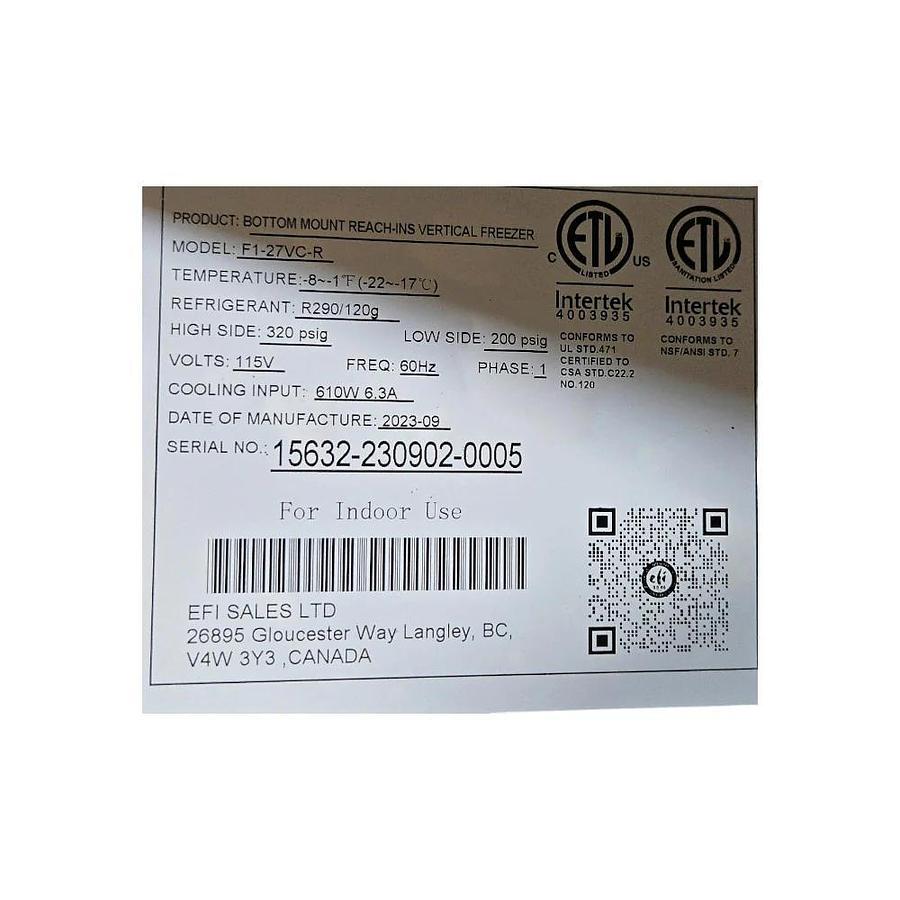 Used EFI F1-27VC-R Freezer - Cosmetic Damage