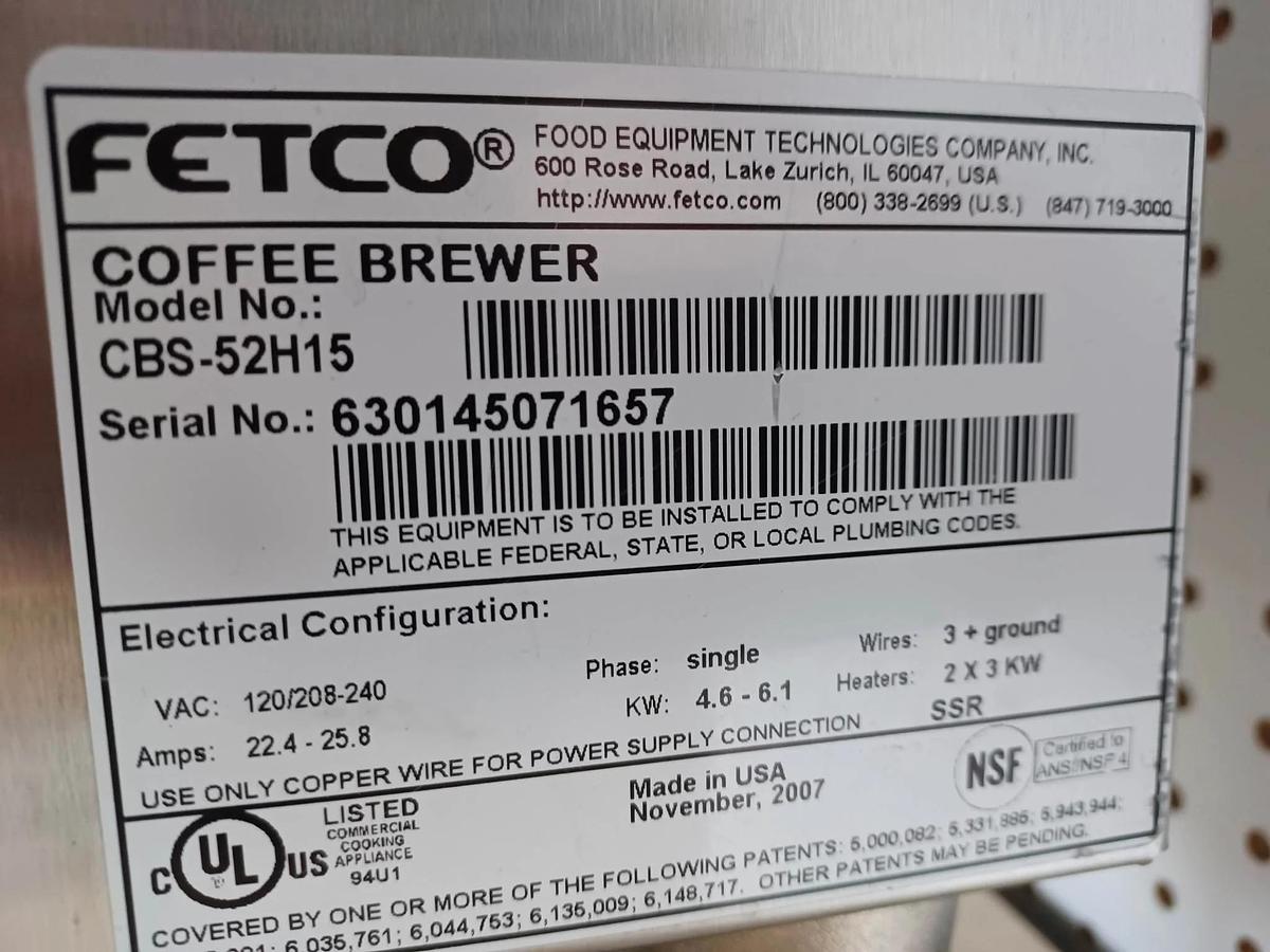 Used Fetco CBS-52H-20 Coffee Brewer-WARRANTY