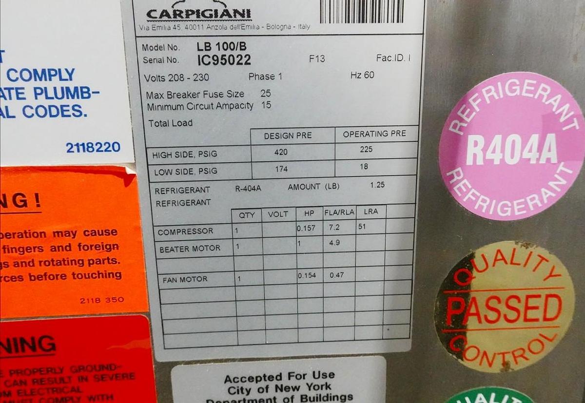 Used CARPIGIANI LB 100/B COUNTER TOP ICE CREAM MACHINE
