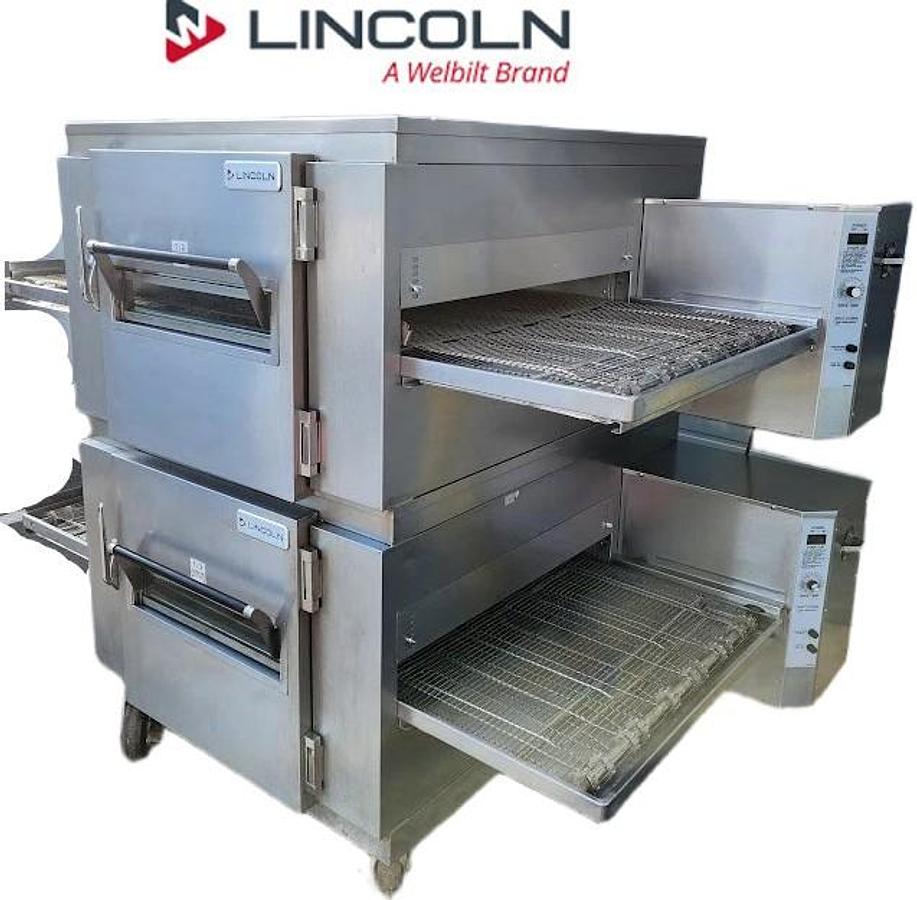 Used Lincoln Impinger 1450 Double Deck Gas Fired Conveyor Pizza Oven - 32" Belt