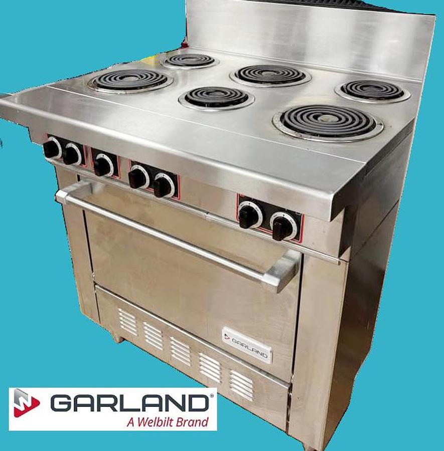 Used Garland SS686 36" Wide Commercial Electric Range and Standard Oven with 6 Burners, Sealed, 208V/1PH
