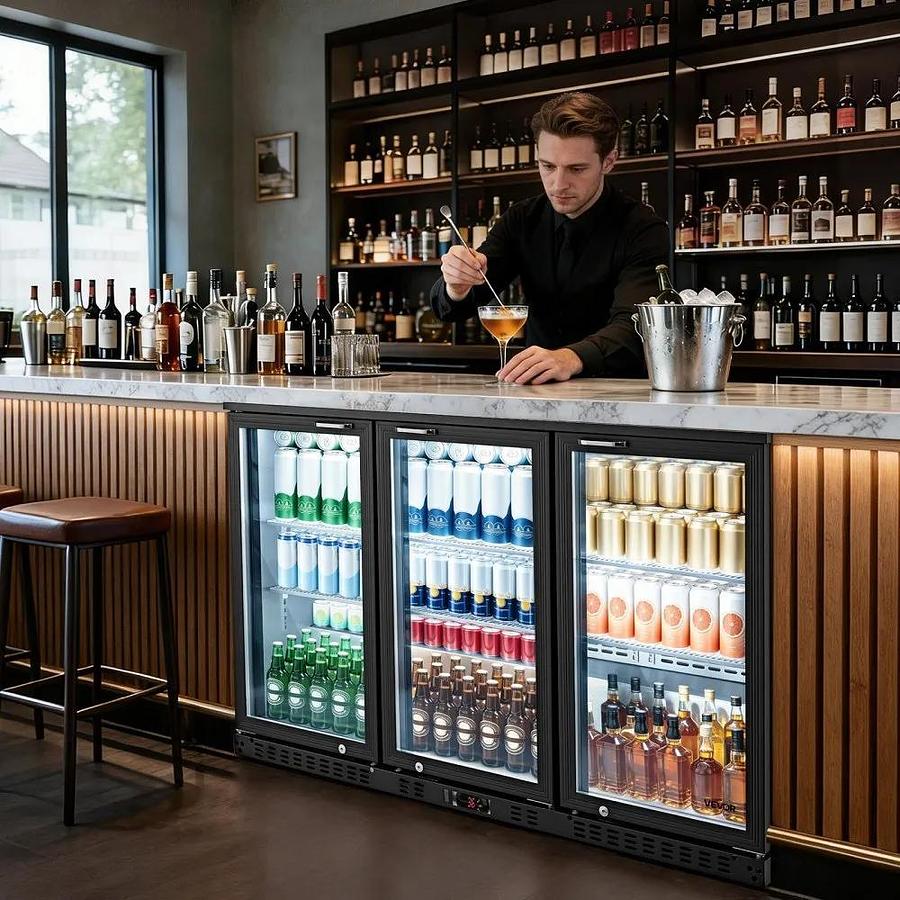 Used Back Bar Cooler, 11.4 Cu.Ft Commercial Beverage Refrigerator with 3 Glass Door, Large Under Counter Fridge w/ LED Lighting, Shelf, Low-E Glass Display Cooler for Store, Lobby, Restaurant, Pub