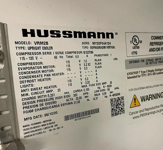 Refurbished 2 Door Glass Cooler | Hussmann | Model # VRM2B -