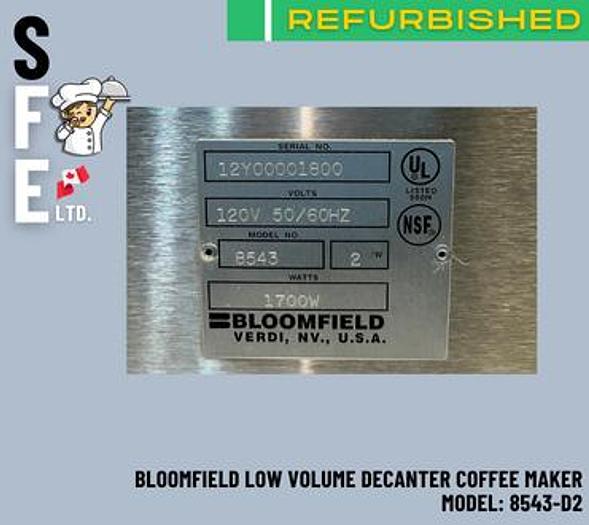 Used Bloomfield 8543-D2 Low Volume Decanter Coffee Maker - Pourover, 1/2 gal/hr, 120v