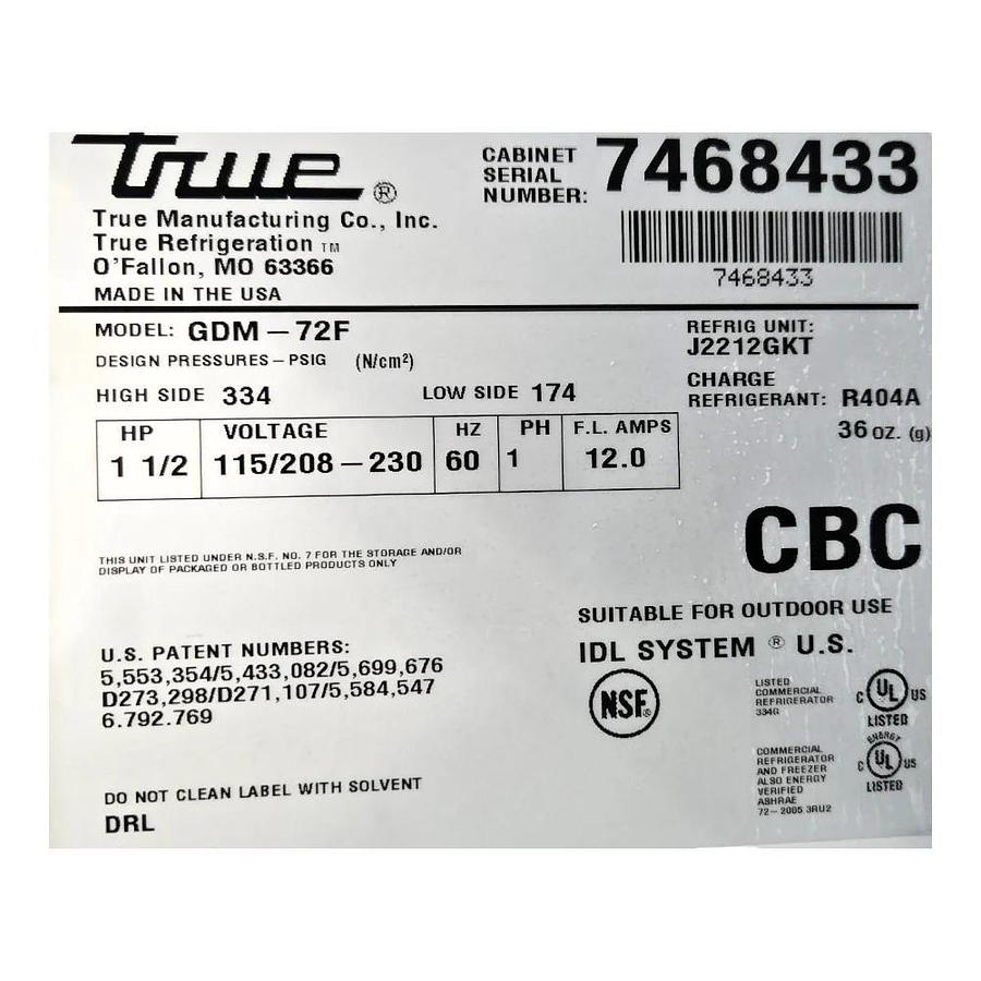 Used TRUE GDM-72F Upright Freezer - 3 Glass Door - Cosmetic Scratch Left Side -warranty