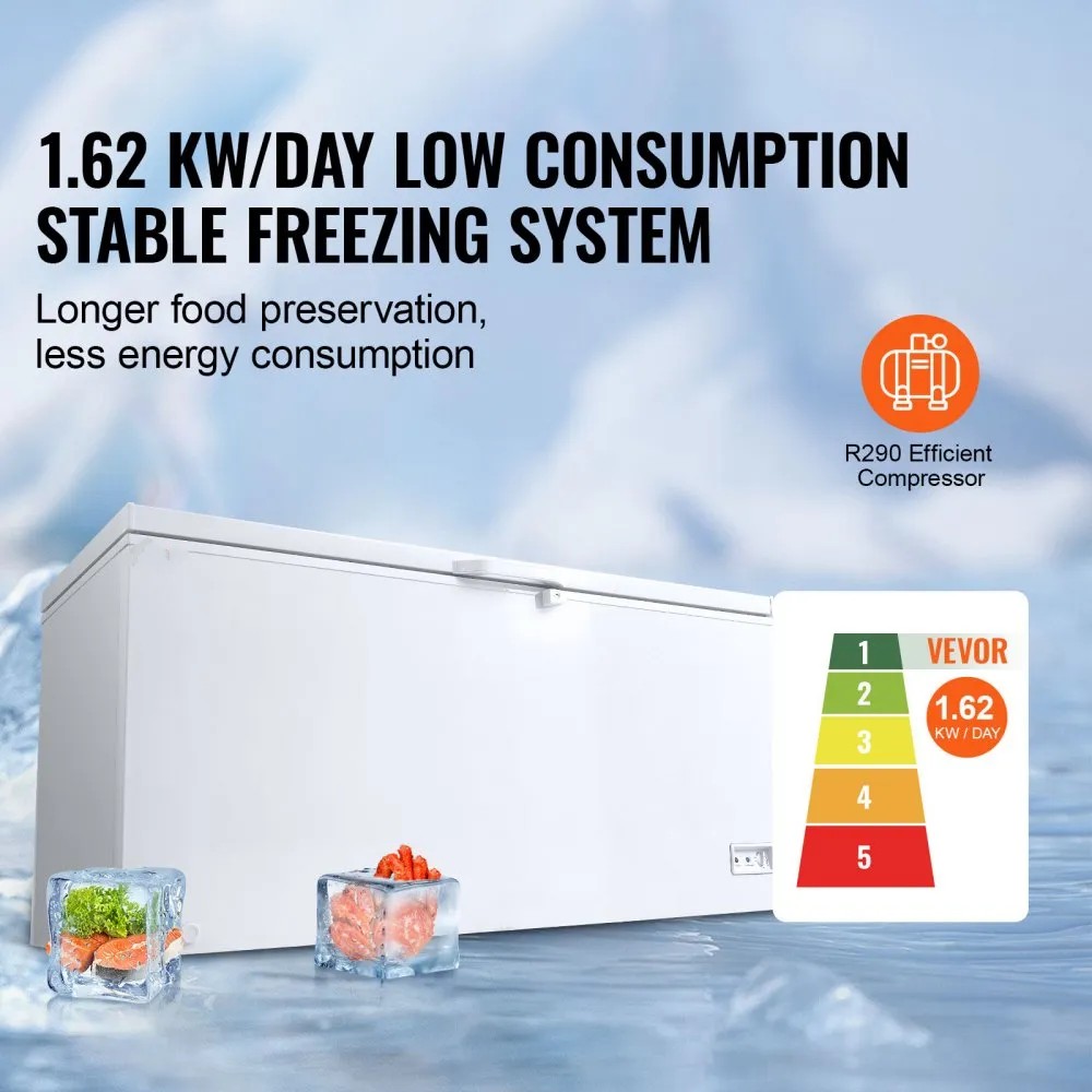 Used Chest Freezer, 17.2 cu.ft / 488 L Large Deep Freezer & 4 Removable Baskets, Freestanding Top Open Door Commercial Chest Freezers with Locking Lid, 7-Level Adjustable Temp, LED Lighting, 6 Wheels