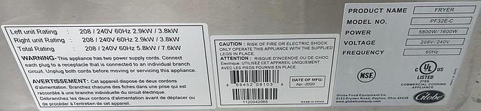 Used Globe PF32E 32 lb. Dual Tank Electric Countertop Fryer - BRAND NEW