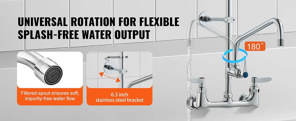 36" Commercial Pre-Rinse Faucet Wall Mount Kitchen Sink Faucet w/ Sprayer - brand new