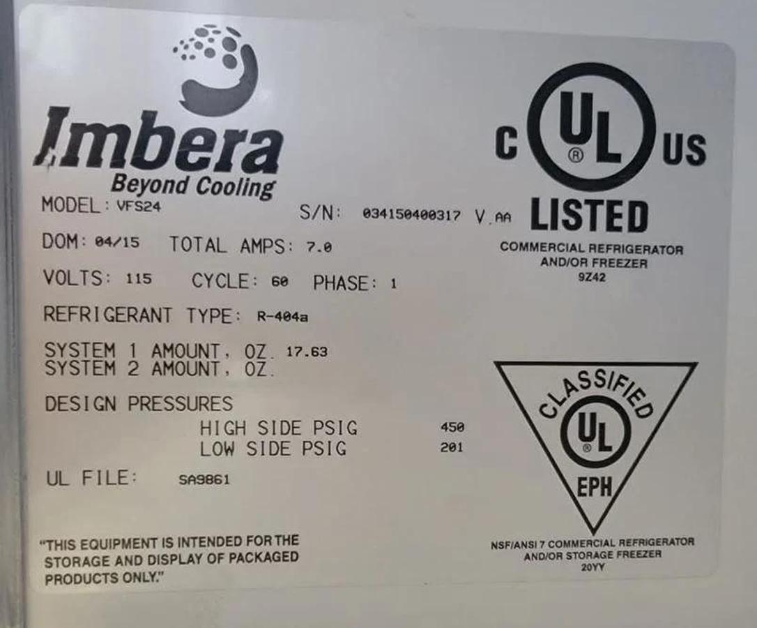 Used Imbera VFS24 Single Door Freezer