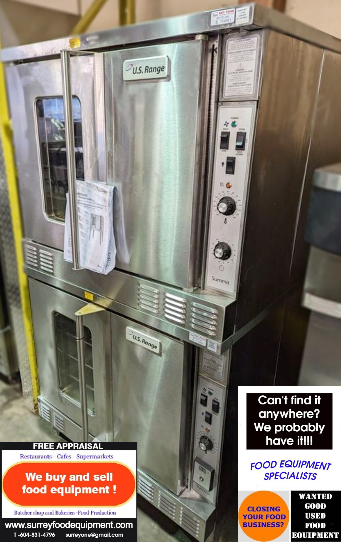 Refurbished US RANGE DOUBLE STACK ELECTRIC CONVECTION OVENS for Sal...