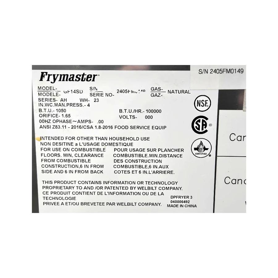 Used Frymaster GF14SD Fryer - Natural Gas -warranty