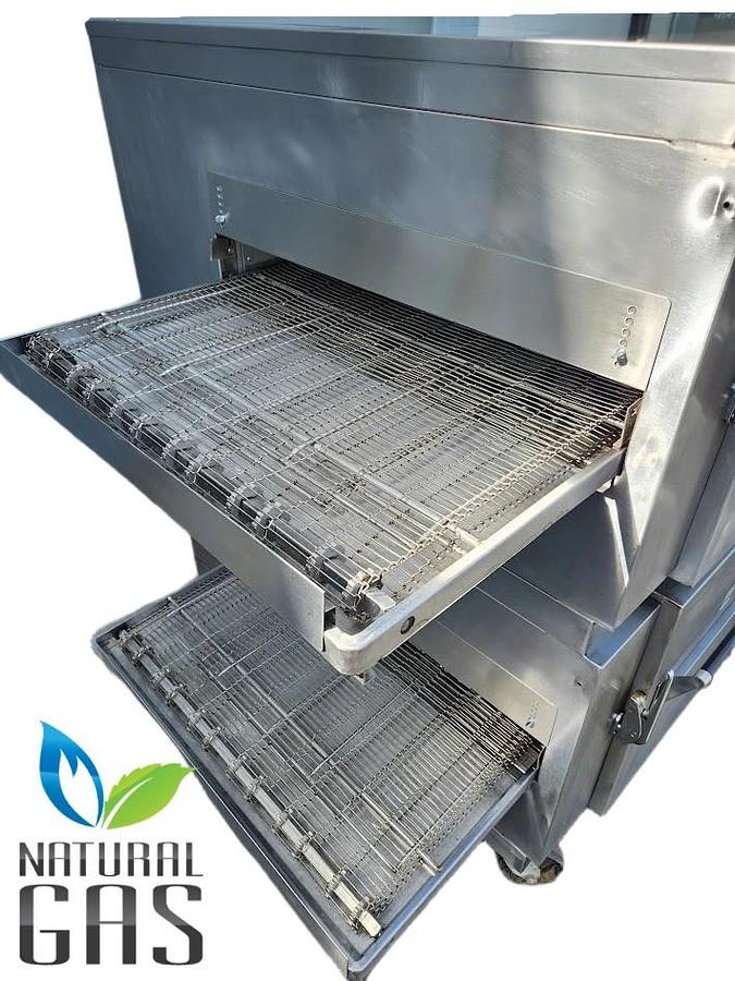 Used Lincoln Impinger 1450 Double Deck Gas Fired Conveyor Pizza Oven - 32" Belt