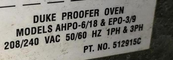 Refurbished DUKE PROOFER OVEN AHPO-6/18 & EPO-3/9, 208/240V