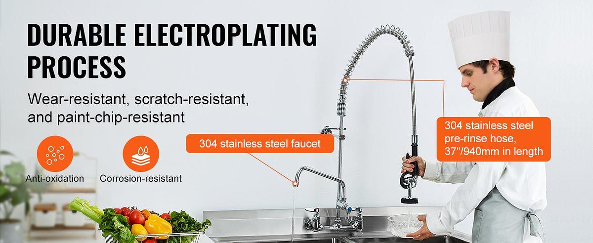 36" Commercial Pre-Rinse Faucet Wall Mount Kitchen Sink Faucet w/ Sprayer - brand new