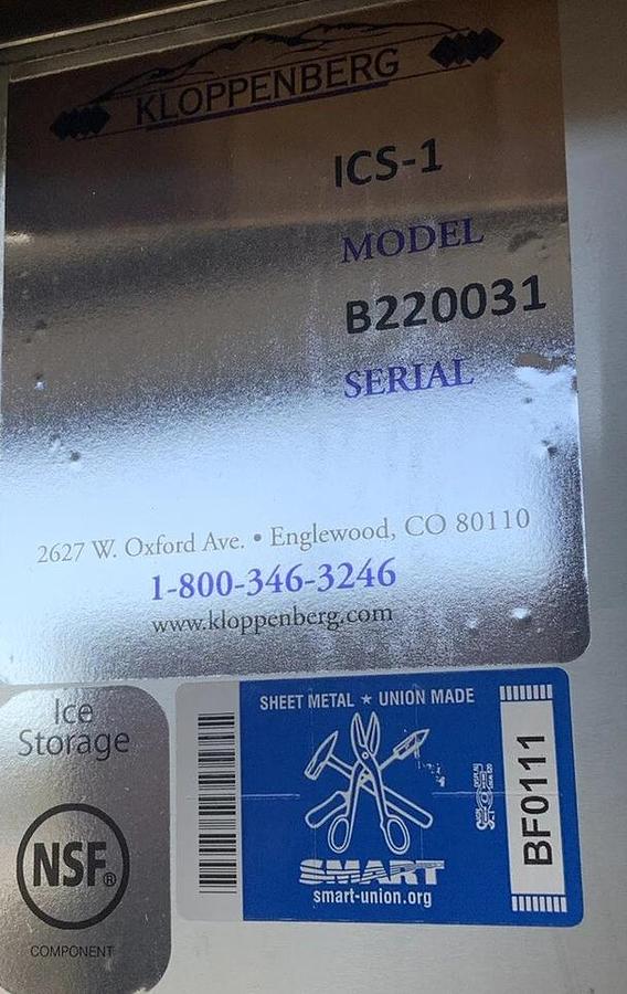 Used 2022 NEW KLOPPENBERG ICS-1 BIN ICE EXPRESS 1 BAY ICE STORAGE BIN - 500lb - BRAND NEW CLEARANCE ITEM