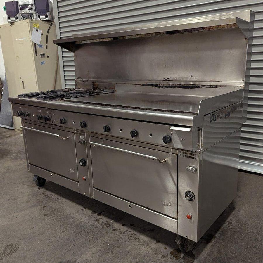 Used  Quest 72" 4 Burner Gas Range w/ 1" Thick Griddle & Standard Ovens - SAVE BIG DOLLARS - TOP QUALITY