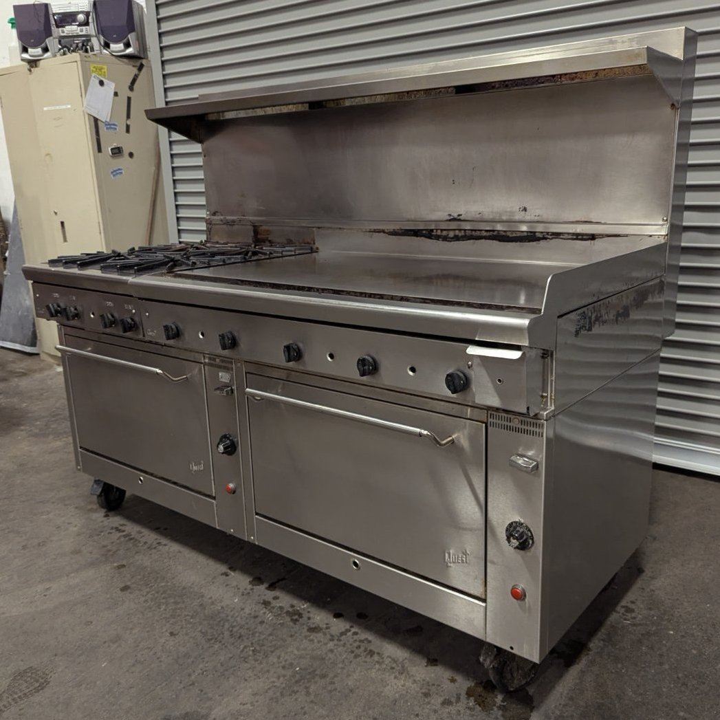 Used  Quest 72" 4 Burner Gas Range w/ 1" Thick Griddle & Standard Ovens - SAVE BIG DOLLARS - TOP QUALITY