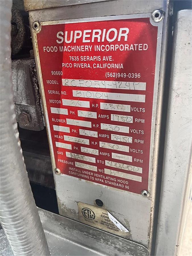 Used Superior gas flour and corn tortilla oven