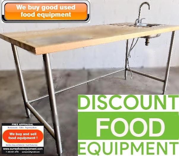 Refurbished 72"  BUTCHER BLOCK TOPPED 6' WORK TABLE W HAND SINK