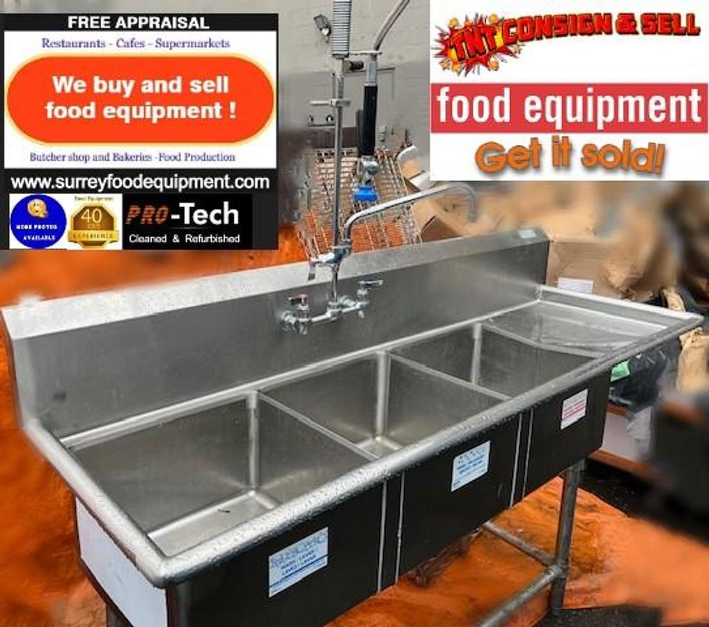 Used Triple pot sink with drainboard and faucet