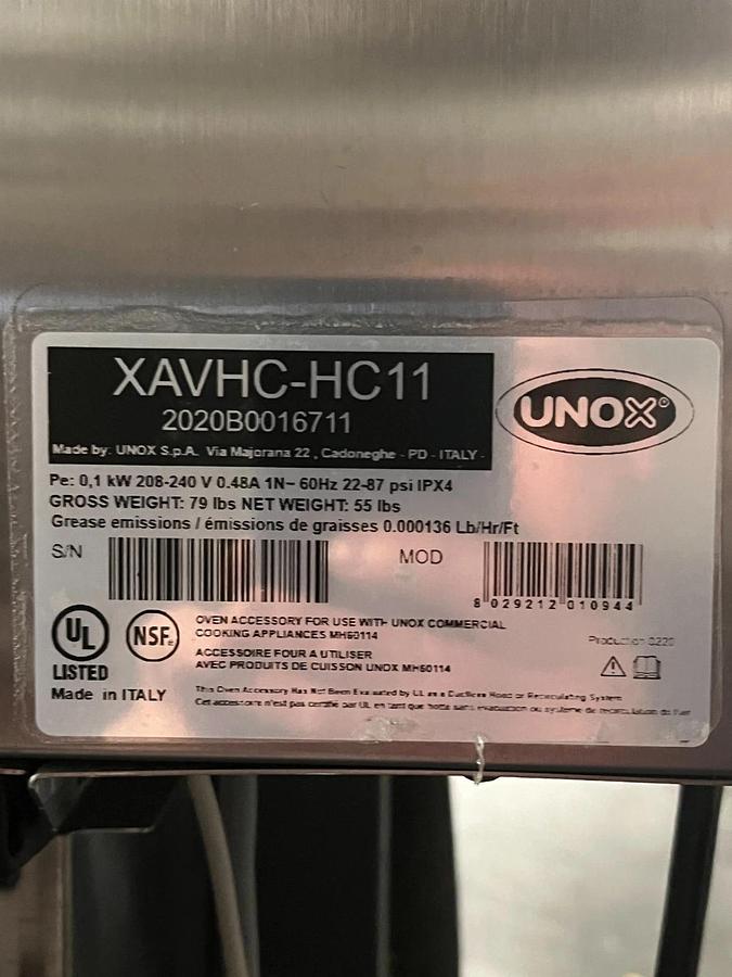 Used Unox Convection Oven w/Ventless Hood, slightly used 208/240v on rolling cart