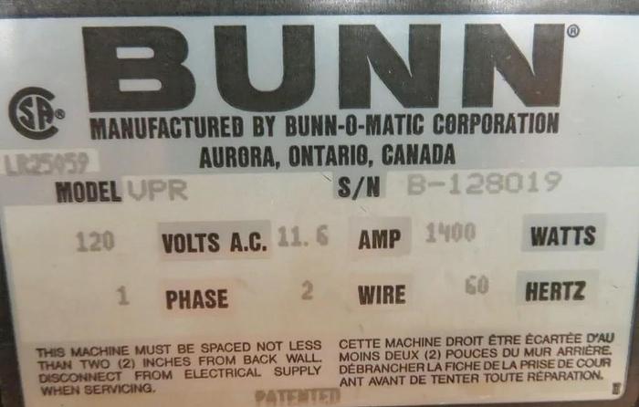 Used BUNN pour over coffee machine - model VPR