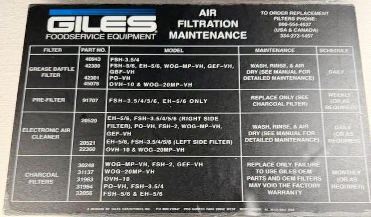 Used Giles FSH-2A-99 Ventless Hood