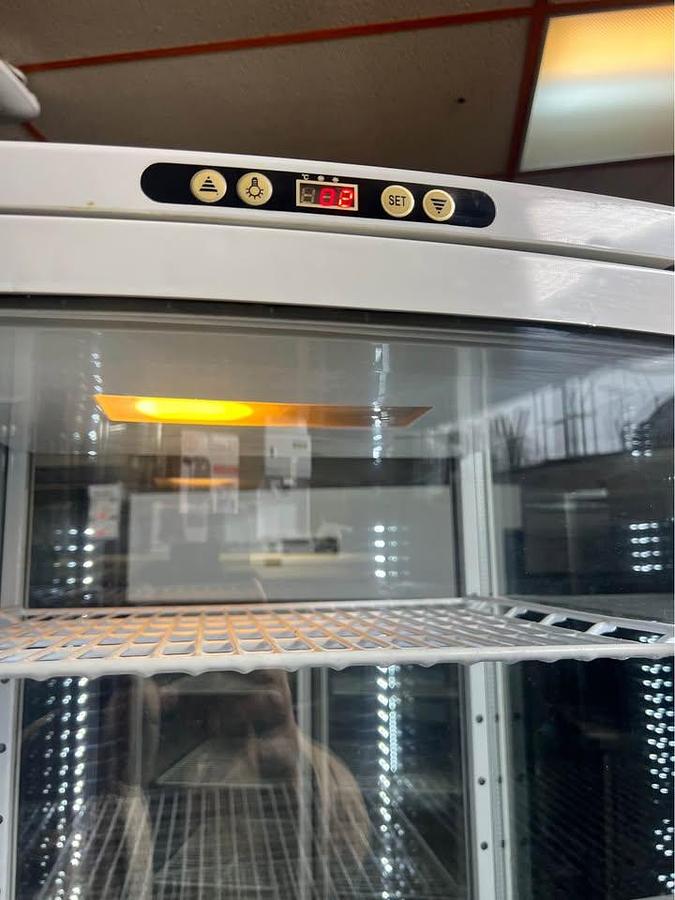 Used Glass 4 sided display refrigerator - great for impulse sales - see video